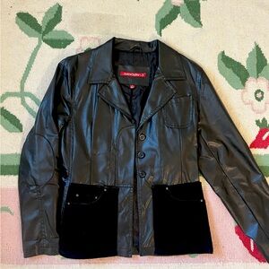 Vintage Faux Leather Jacket with Suede Pockets